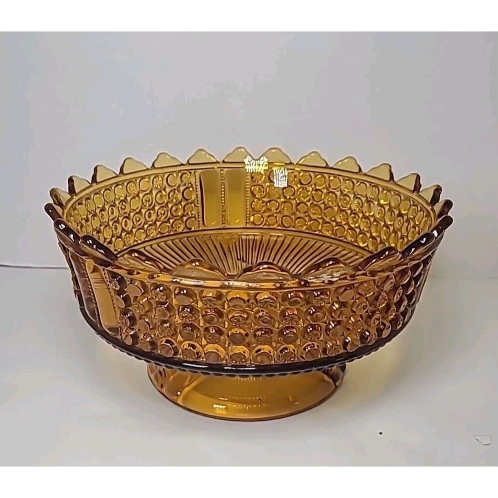 Amber Pressed Glass Bowl Large Serving Three Panel Victorian Antique EAPG 1890